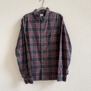 Marine Layer Flannel Shirt Mens L Grey Red Excellent Plaid Cotton Button Down